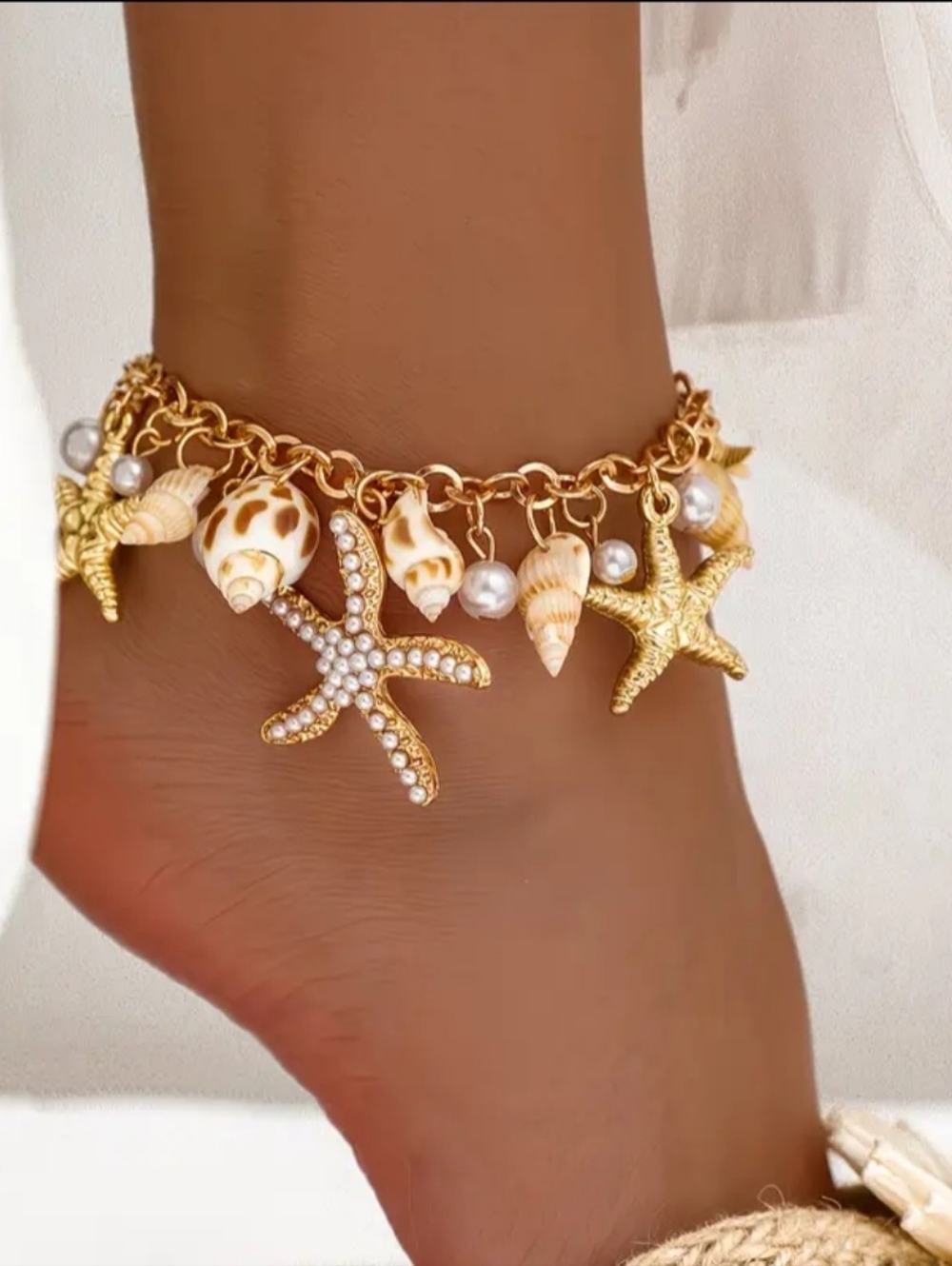 Starfish Ankle Bracelet Genuine Shells Lightweight Costume Jewlery